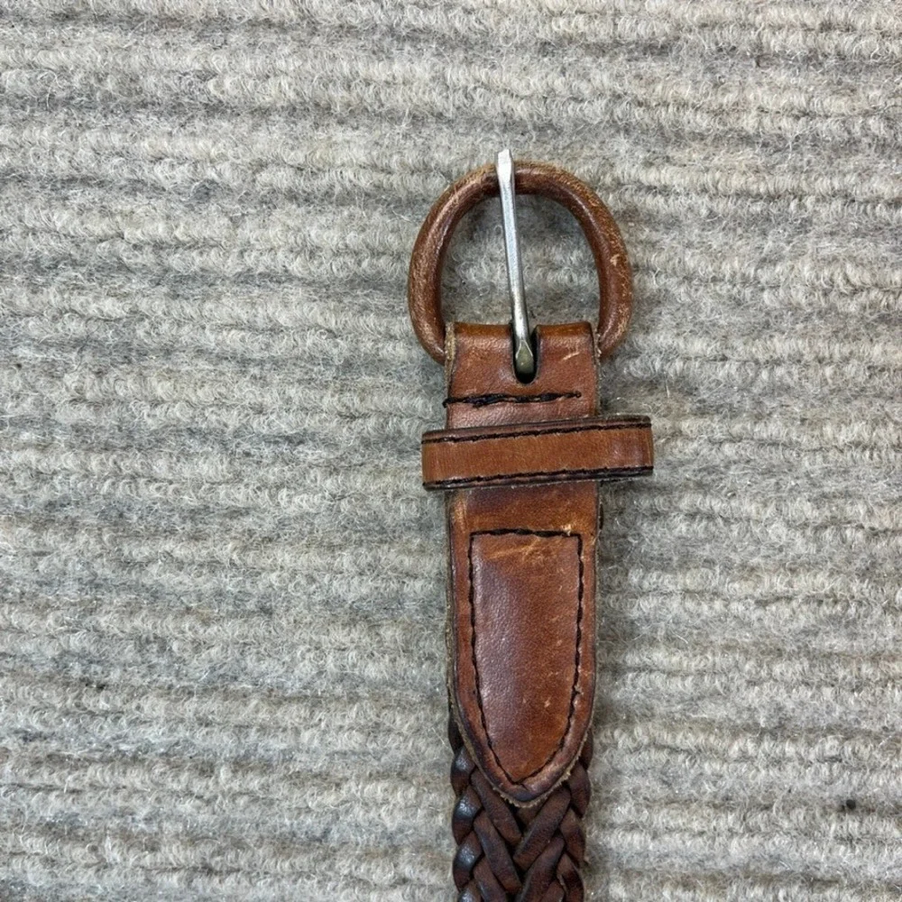 Vintage Brown Braided Leather Belt Woven Round Buckle Made in Mexico 36 2337